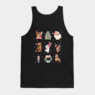 Retro Pink Cute Reindeer Santa Christmas Collage Tank Top